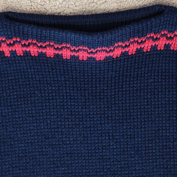 VTG Meister Knit New Wool Sweater Women's L Blue Red Pull Over Austria Boat Neck - Picture 3 of 5
